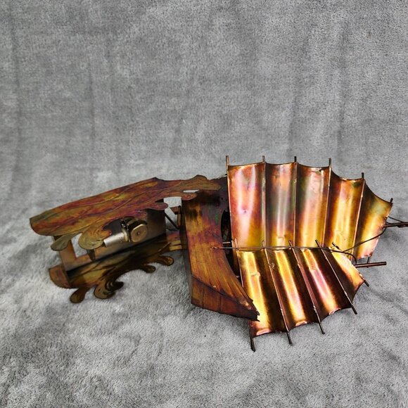 Vintage Copper Art Musical Kinetic Sailing Ship Plays Beyond the Reef Music - Picture 12 of 16